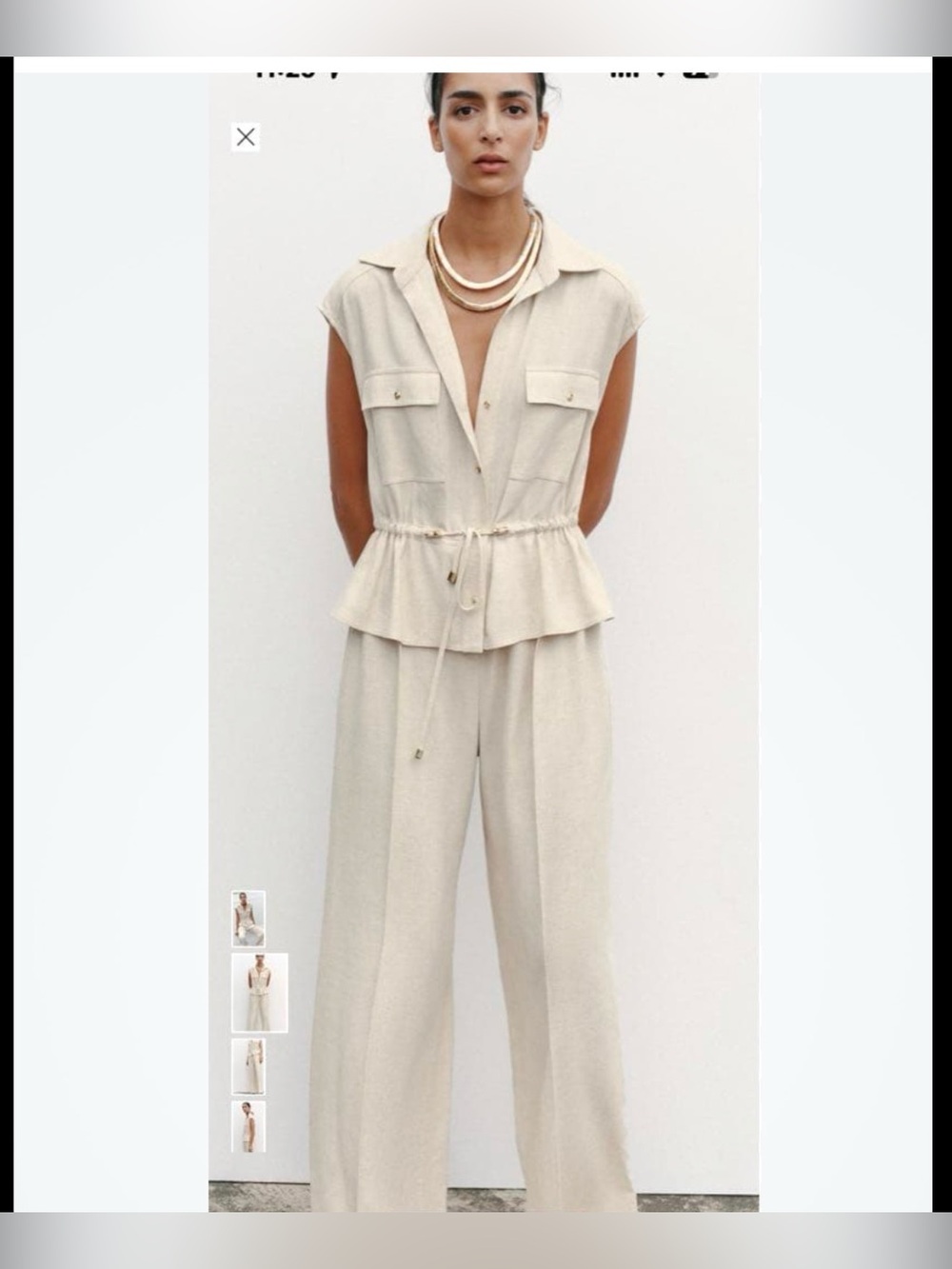 Zara Sleeveless Drawstring Peplum Jumpsuit in Beige